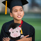 DolliBu Sitting Pig Graduation Plush Toy - Soft Graduation Stuffed Animal Dress Up with Gown & Cap with Tassel Outfit - Gift with Personalization - 9"