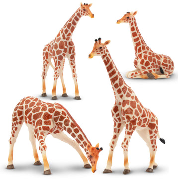 Toymany 4PCS Realistic Giraffe Figurines with Giraffe Cub, 2-6" Plastic Jungle Animals Figures Family Playset Includes Baby, Educational Toy Cake
