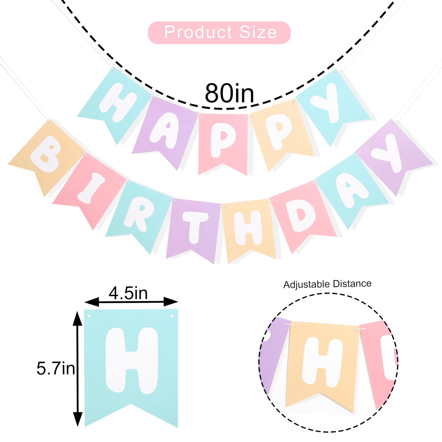 Pastel rainbow Happy Birthday Banner - Pink Purple Green birthday banner, happy birthday banner for girls, Pastel pink birthday decorations