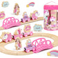 Lehoo Castle Wooden Train Set for Girls, Unicorn Train Set for Toddlers 2-4, Wooden Train Track with Storage Bag, Pink Train Fantasy Toys for 3 Year