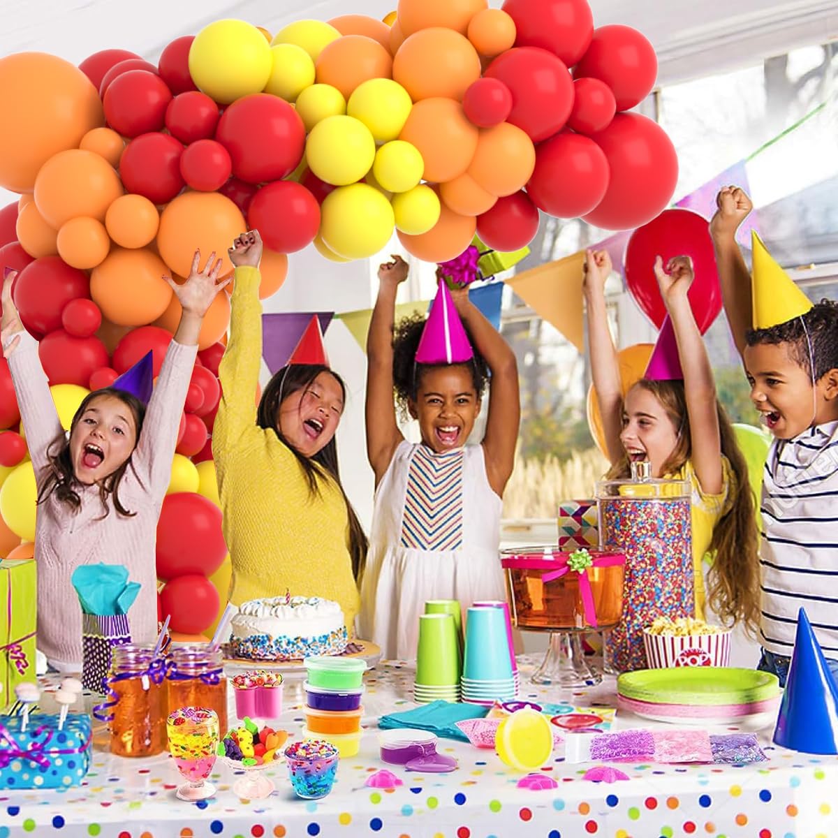 Red Yellow Orange Balloon Garland Arch Kit, 122PCS Orange Yellow Red Balloons for Fire Truck Theme Birthday Wedding Baby Bridal Shower Graduation