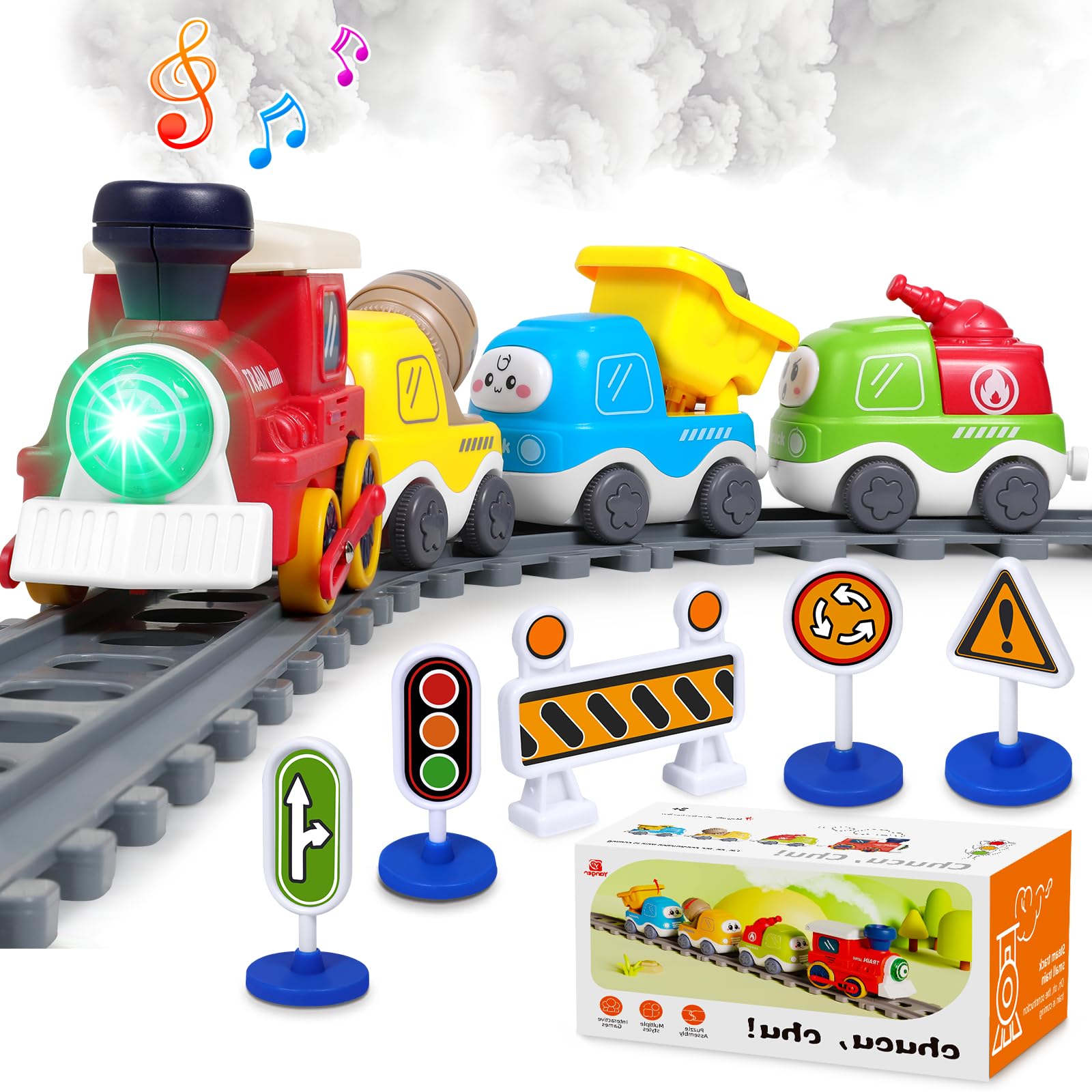 Electric Train Set for Toddlers 3-5 4-8 with Train Tracks Set Lights Up Steam Sign Realistic Music Sound Magnetic Train Connection Toys Birthday 3 4 5