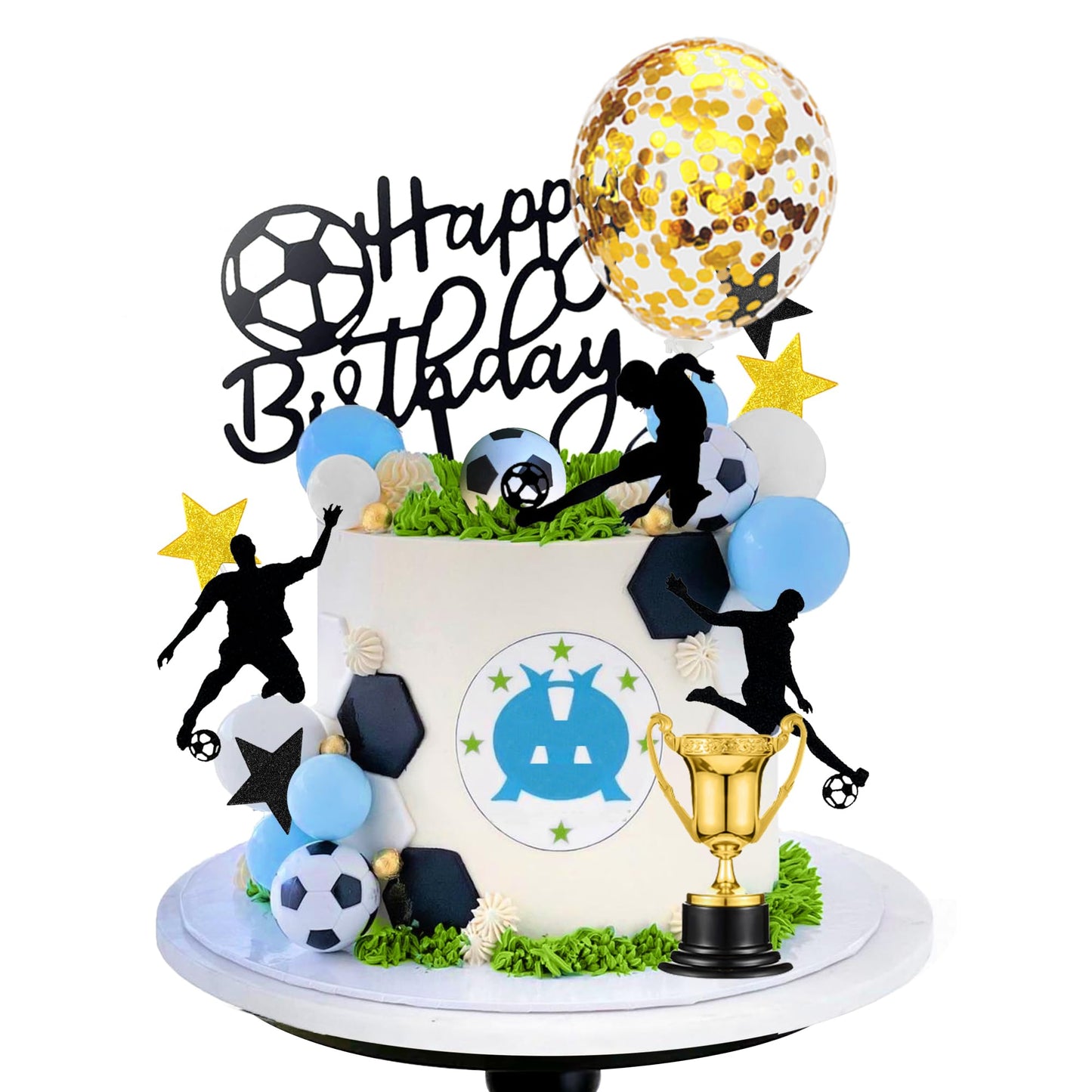 Soccer Cake Topper Soccer Ball Player Cake Decorations for Soccer Sport Birthday Supplies (Blue)