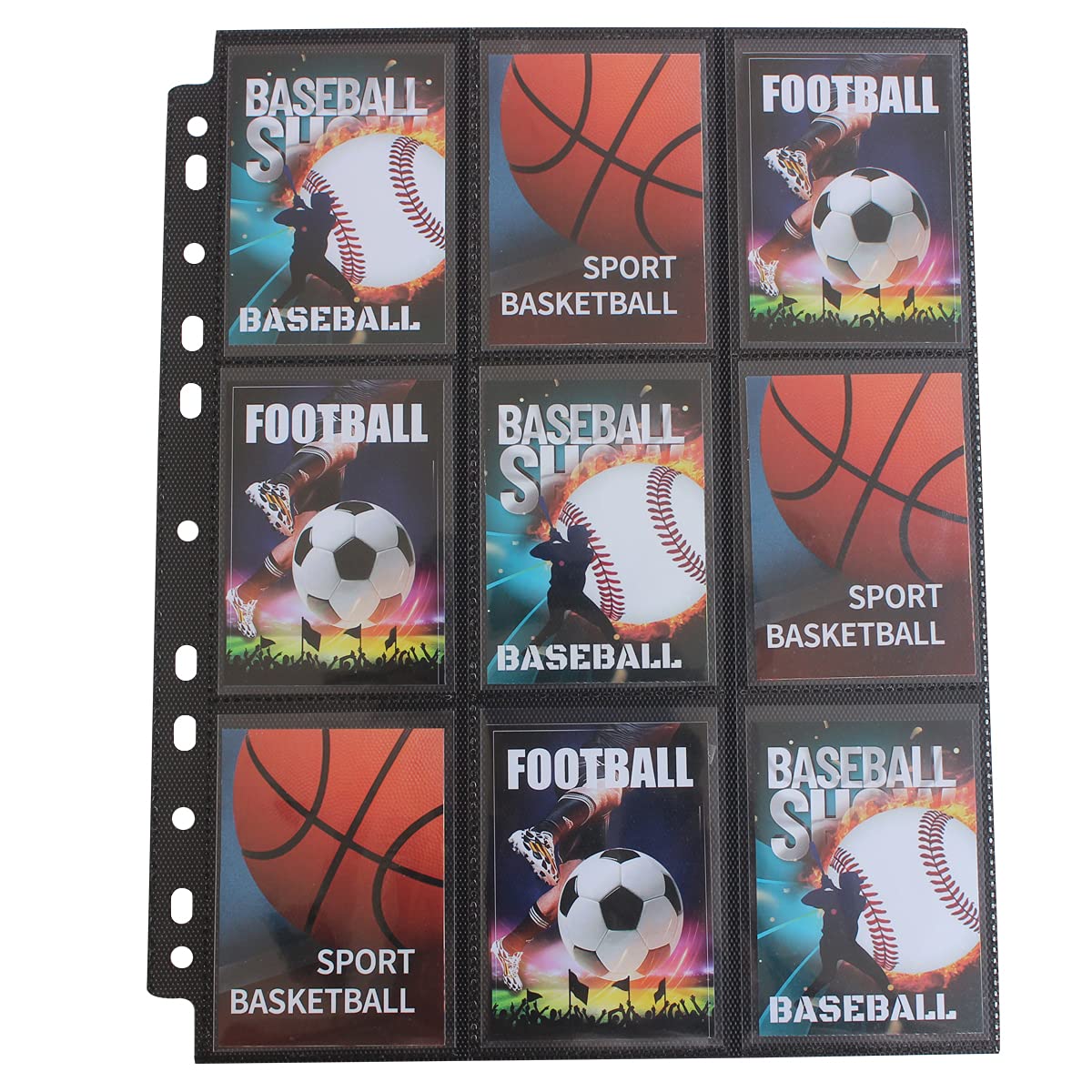 WINTRA 1800 Pockets Trading Card Pages, 9-Pocket Side-Loading Card Sleeves Protectors, Sports Card Collector Album Sheets for Ring Binder(100