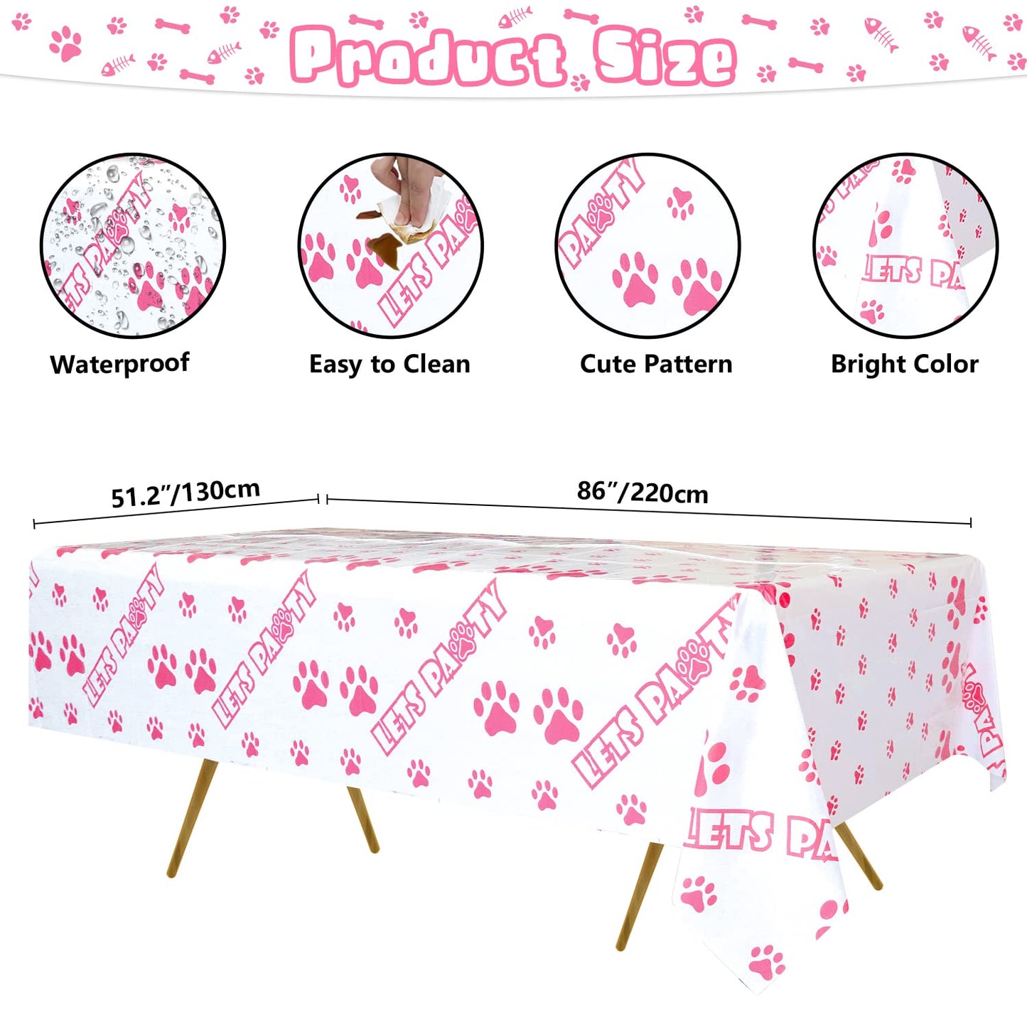 Hegbolke 4pcs 51.2x86.6in Puppy Dog Pet Paw Print Disposable Plastic Tablecloth - Cat & Dog Paw Party Supplies