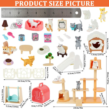 Beupy Cat Figures Playset Toy 40 Pack Pet Pretend Play Toys Realistic Cat Figurines Toys Plastic Cat Care Role Play Educational Learning Playset Home