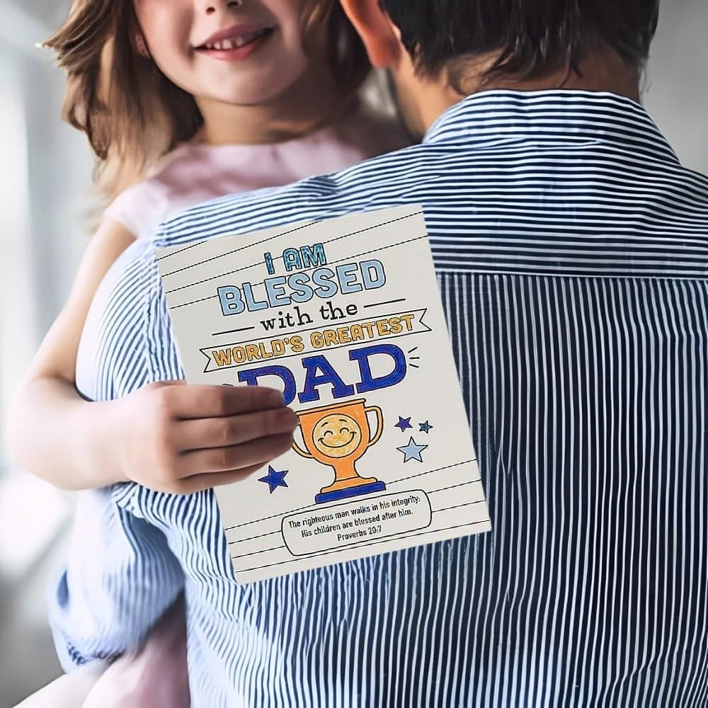 Fun Express Color Your Own Religious Father’s Day Cards (Bulk Set of 12) - DIY Christian Sunday School Crafts for Kids, Bible VBS Activity, Handprint