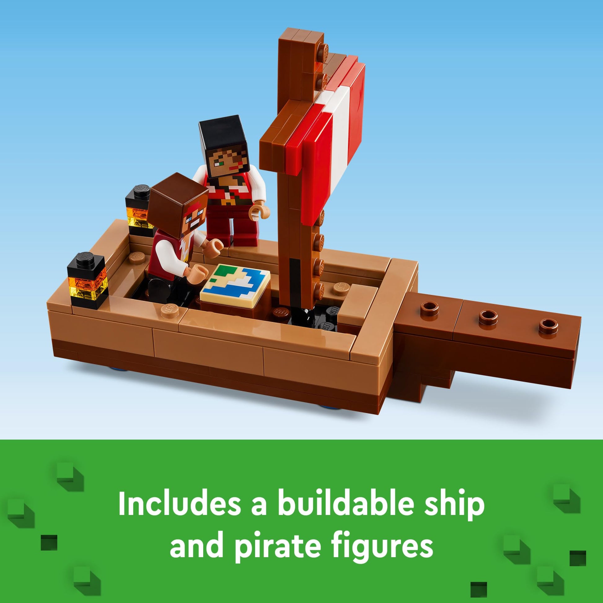 LEGO Minecraft The Pirate Ship Voyage, Boat Toy Playset for Kids with Squid, Camel and Pirate Figures, Toy Building Set for Action Role-Play,