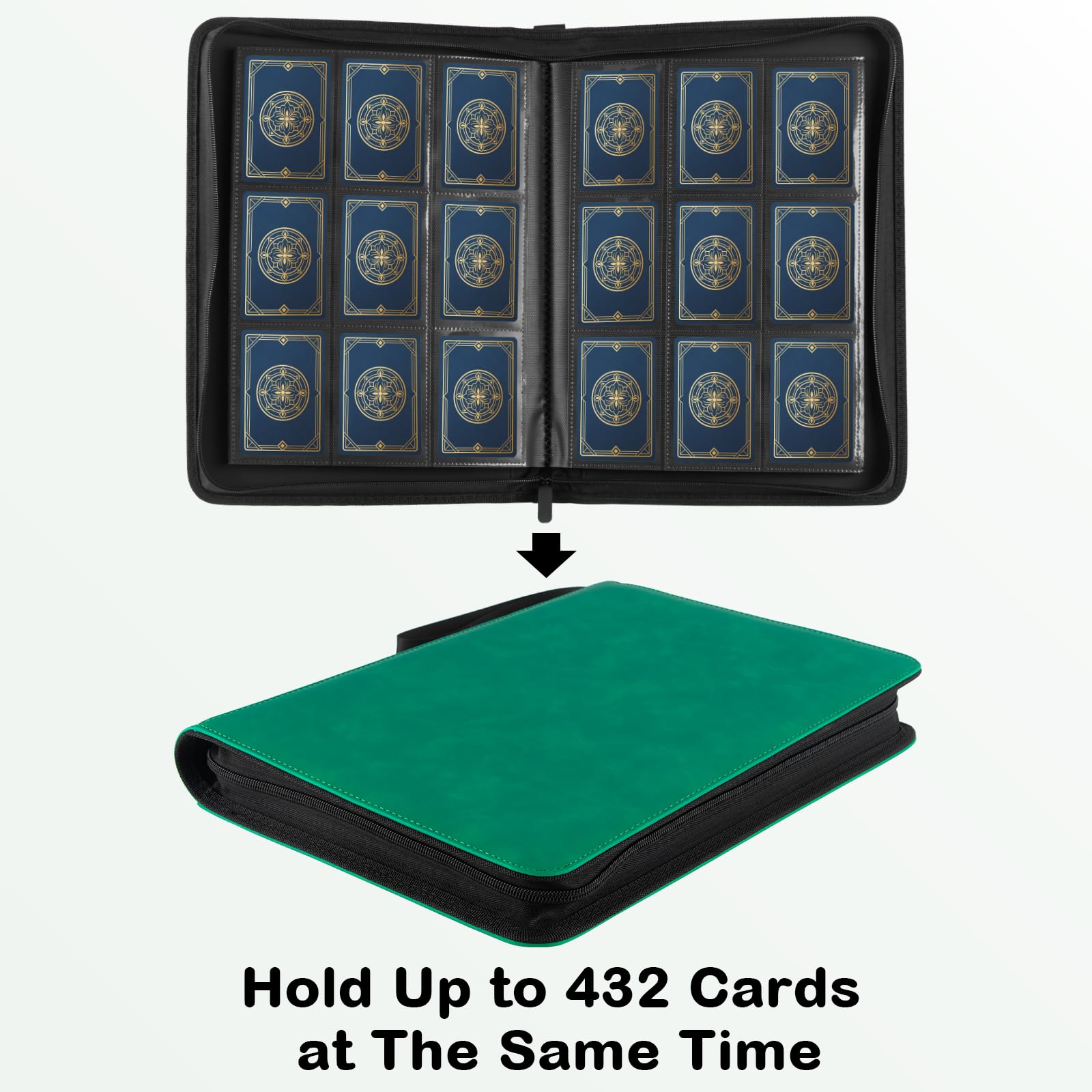 Prilino Ringless Trading Card Binder, 9 Pocket, 432 Storage Capacity, Green