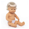 Miniland Doll 15'' Caucasian Girl with Hearing Implant (Polybag) - Made is Spain, Anatomically Correct, Quality, Diverse