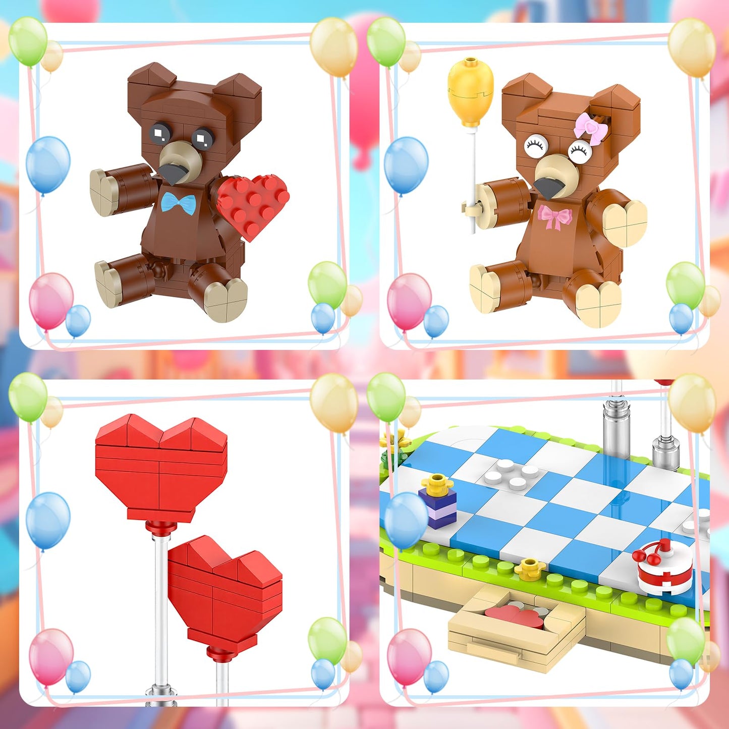 aphpaio Valentine’s Brown Bear Building Toy Sets for Lover, Art Love Collectible Home Wedding Decor, Cute Bears with Heart, Valentines Gift