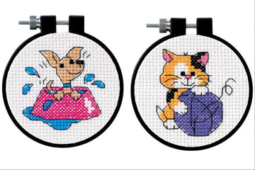 2 Item Learn-A-Craft Cross Stitch Kits Bundle: Puppy and Kitty