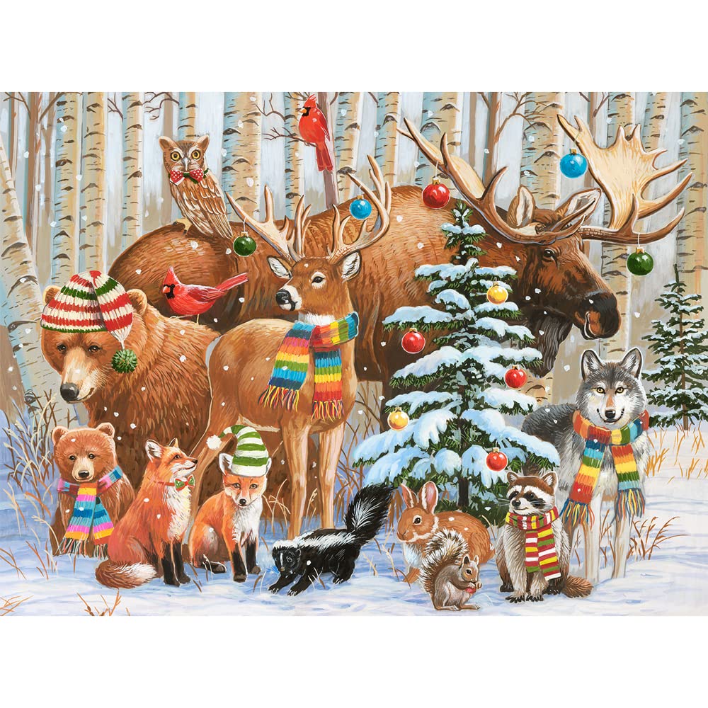 Bits and Pieces - 300 Piece Jigsaw Puzzle for Adults 18" x 24" - Magical Forest Holiday - 300 pc Animals Christmas Celebration Jigsaw by Artist