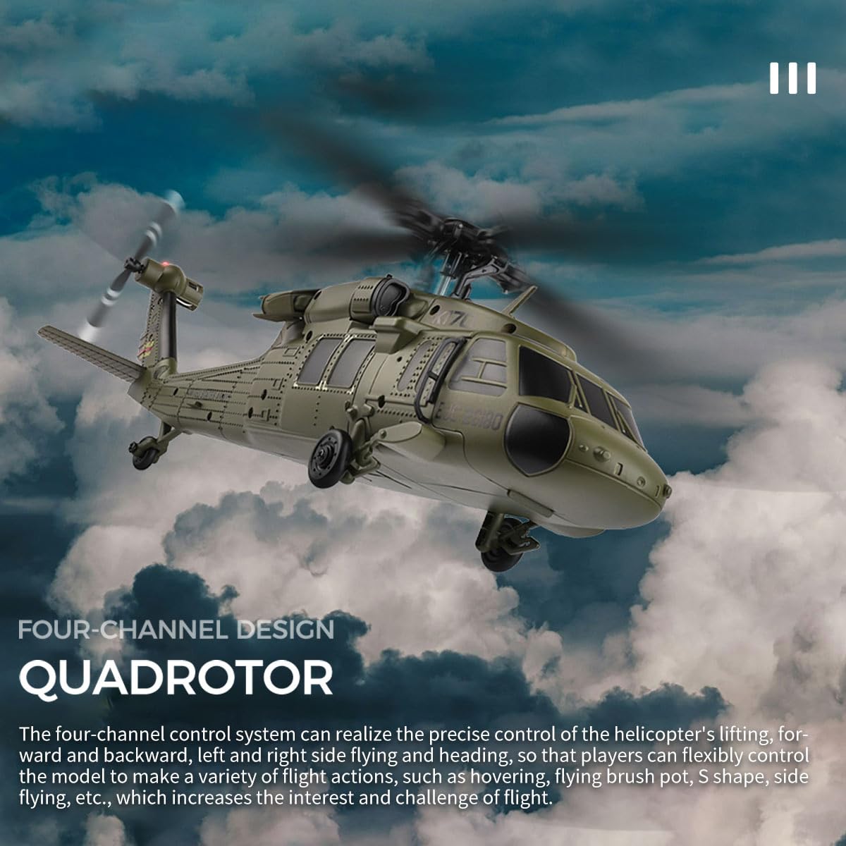 Razordon WL K170 BK Hawk RC Helicopter, 2.4G 4CH Flybarless 6-Axis Gyroscope Altitude Hovering RC Military Helicopter with Display Stand and Apron