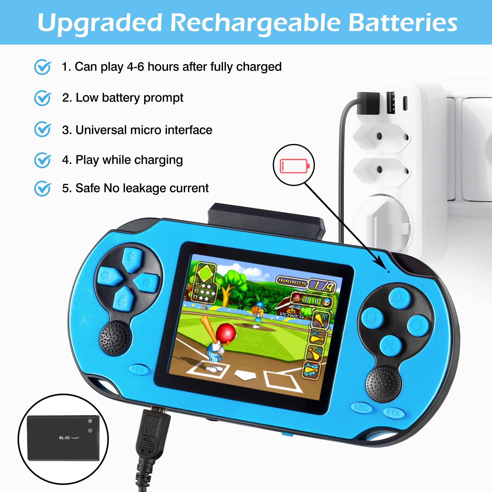 TaddToy 16 Bit Handheld Game for Kids Adults, 3.0'' Large Screen Preloaded 230 HD Classic Retro Video Games with USB Rechargeable Battery & 3 Game
