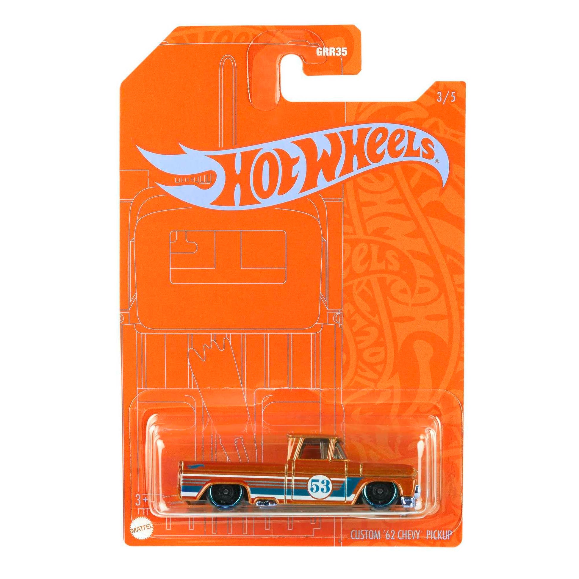 Hot Wheels Orange & Blue 53rd Anniversary Custom '62 Chevy Pickup Truck 3/5 DieCast 1:64th Scale
