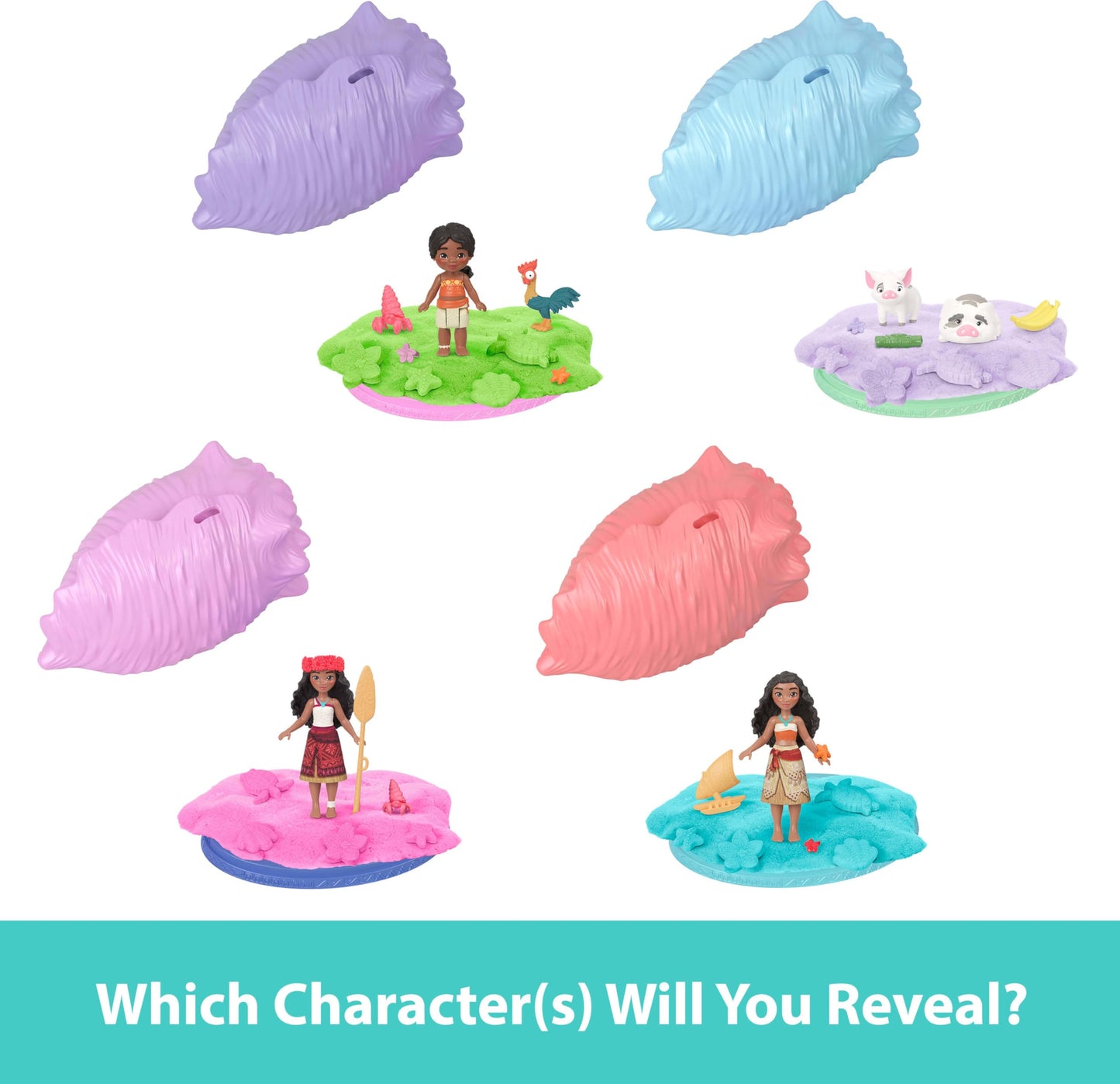 Mattel Disney Moana Surprise Small Doll or Animal Figures with Shell Playset, Moldable Sand & 3 Accessories, Inspired by Movie (Characters May Vary)