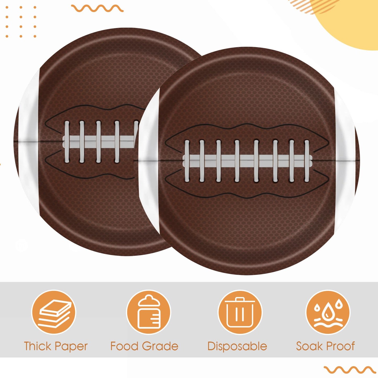 Football Party Supplies Kit,60Pcs 7Inch Football Paper Plates,Sport Themed Tableware Set Party Dessert Plates,for Football Gameday,Kids