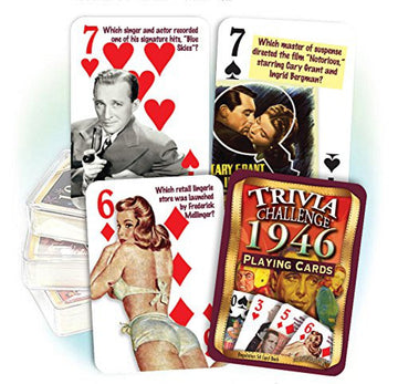 Flickback 80th Birthday Trivia Cards - 1946 Deck - Gift for Men or Women Born in 1946 - Fun 80th Birthday Game, Vintage 1946 Playing Cards with Trivia