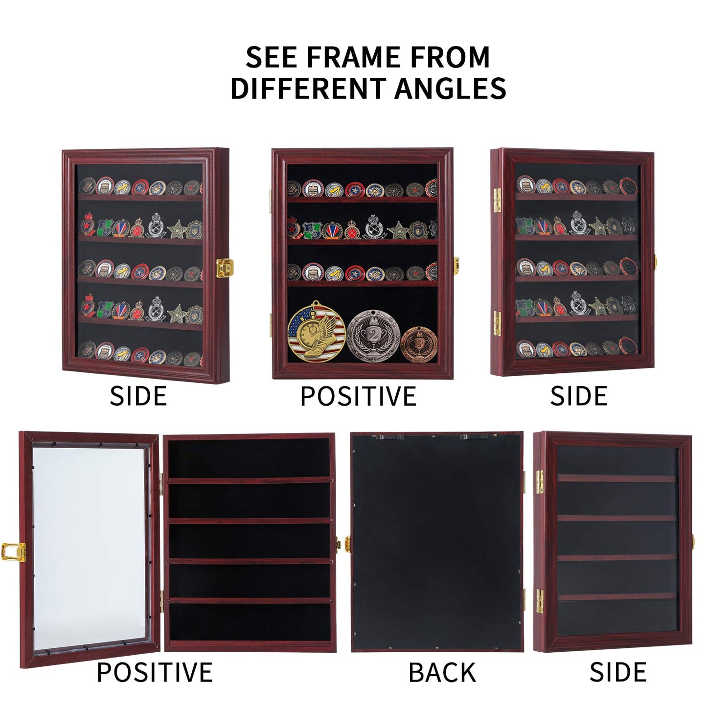 Jinchuan Military Challenge Coin Display Case Lockable Cabinet Rack Holder Shadow Box with Removable 2 Grooves Shelves and Anti Dust Door for Casino