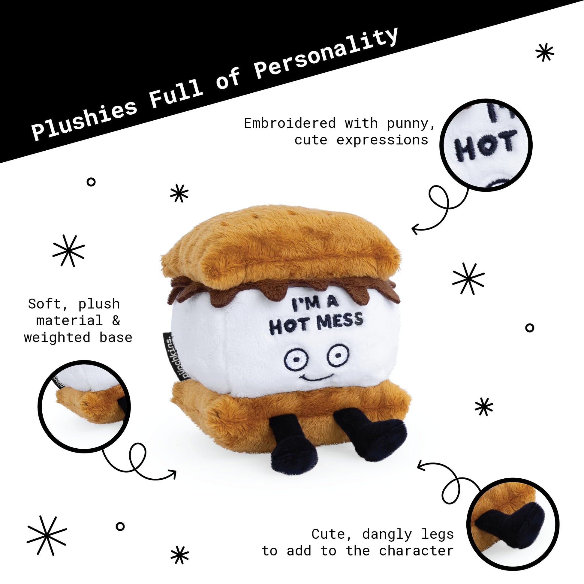 Punchkins S'Mores Plushie - I'm A Hot Mess Sassy Smores Plush, Gift for Chocolate Lovers, Food Plush Toy for Gifting