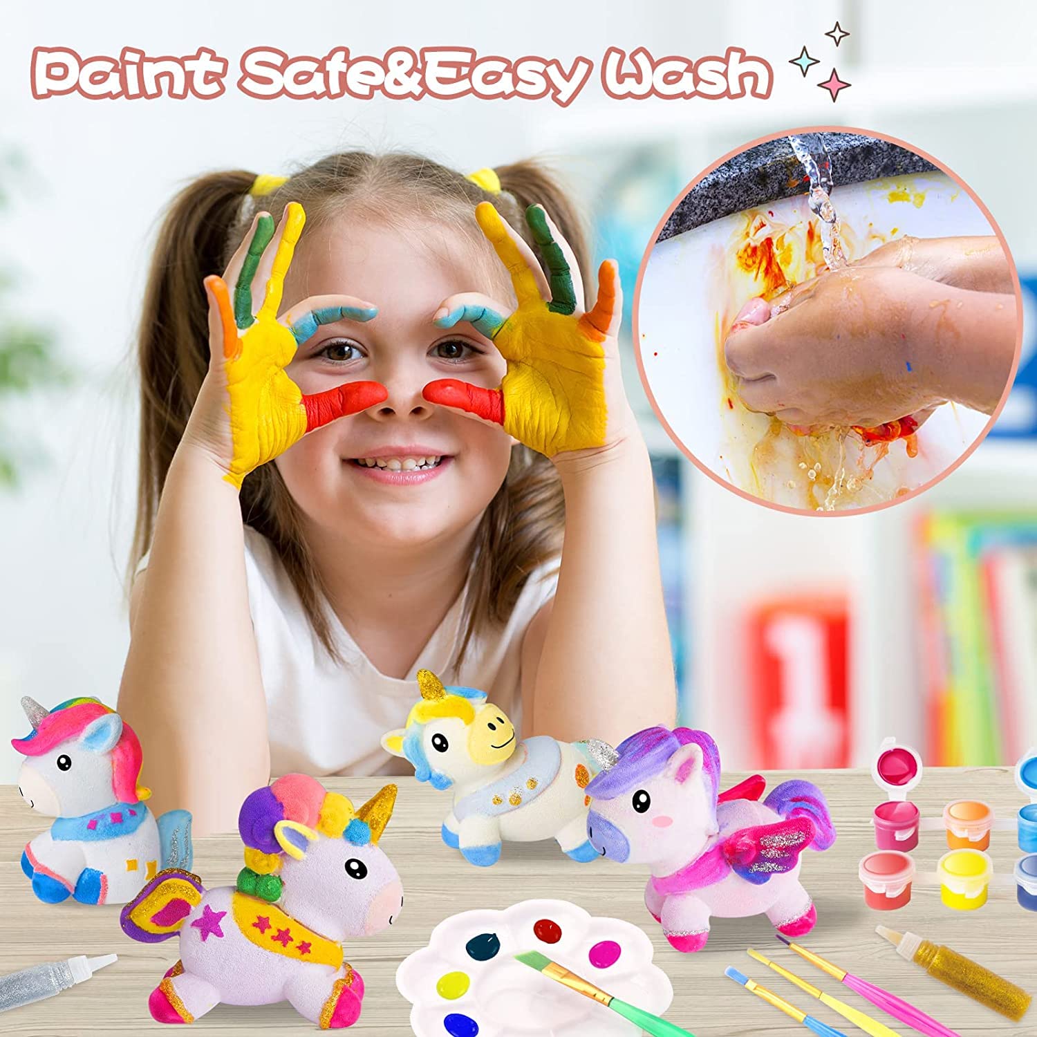SpringFlower Unicorn Gift Toys for 3 4 5 6 7 8 Years Old Girls - Girls Arts and Crafts Painting kit Including 8 Cute Looking Unicorn Figures, DIY