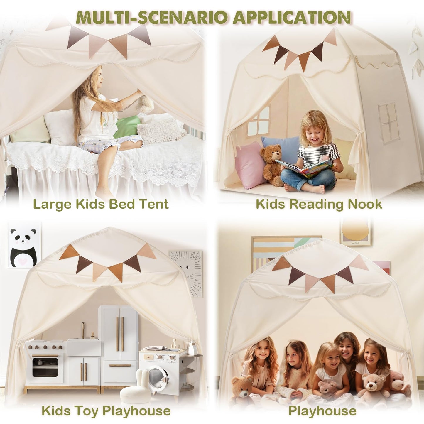 Little Dove Extra Large Kids Play Tent with Flags & Star Lights, Portable & Foldable Teepee Tents, Dome Tent Playhouse for Indoor & Outdoor Use, Kids