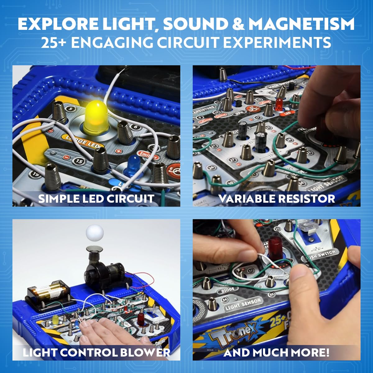 Playz Electrical Circuit Board Engineering Kit for Kids with 25+ STEM Projects Teaching Electricity, Voltage, Currents, Resistance, & Magnetic Science