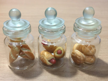 3pc Miniature Food Chocolate Cookie Cake Dollhouse Candy Donut Bread in Clear Glass Mini Bottle Fruit Food #MF065
