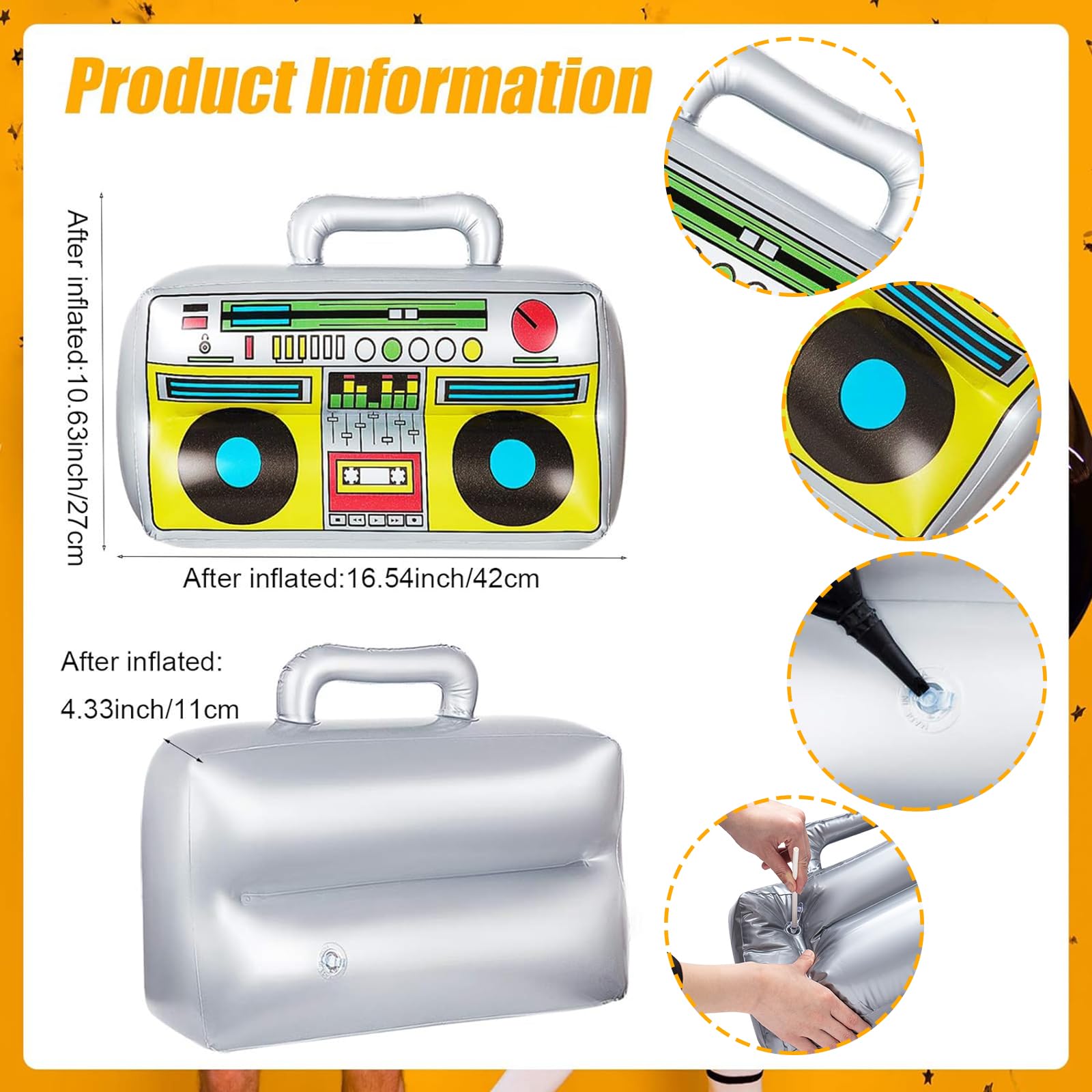 Gejoy 2 Pcs Inflatable Boombox and Cell Phone Props, Retro 80s 90s Party Decorations, Hip Hop Theme Party Supplies, Halloween Costume Accessories