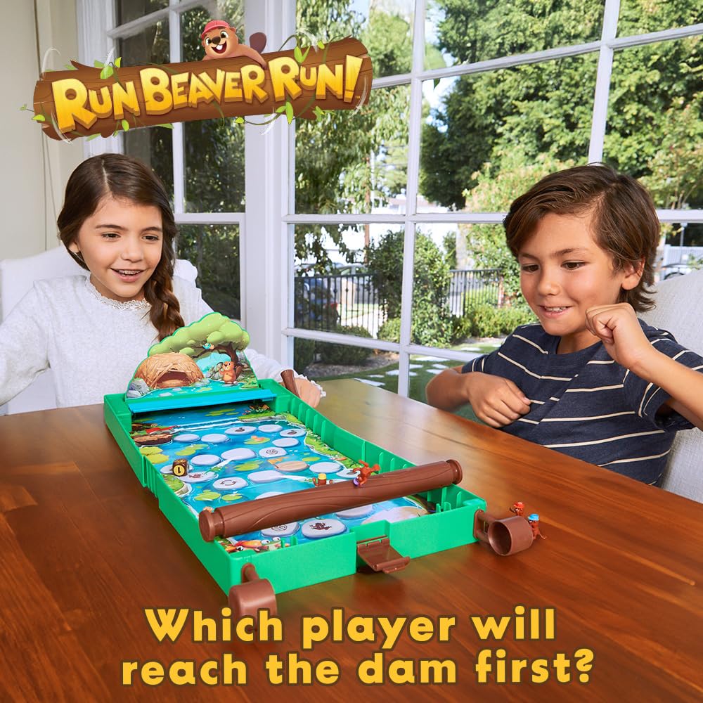 Run Beaver Run - A Fast-Paced Family Board Game with Rolling Log Travel-Friendly Design Perfect for Kids Ages 5+ 2-4 Players Includes Beaver Pieces