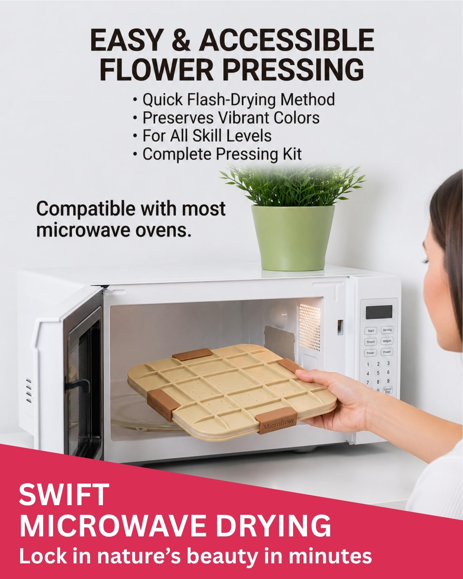 Microfleur Flower Preservation Press Kit, Portable Quick & Easy for Pressed Flowers, Craft Flower Press Kit, Pressing Dry Bouquet & Leaf, Washable
