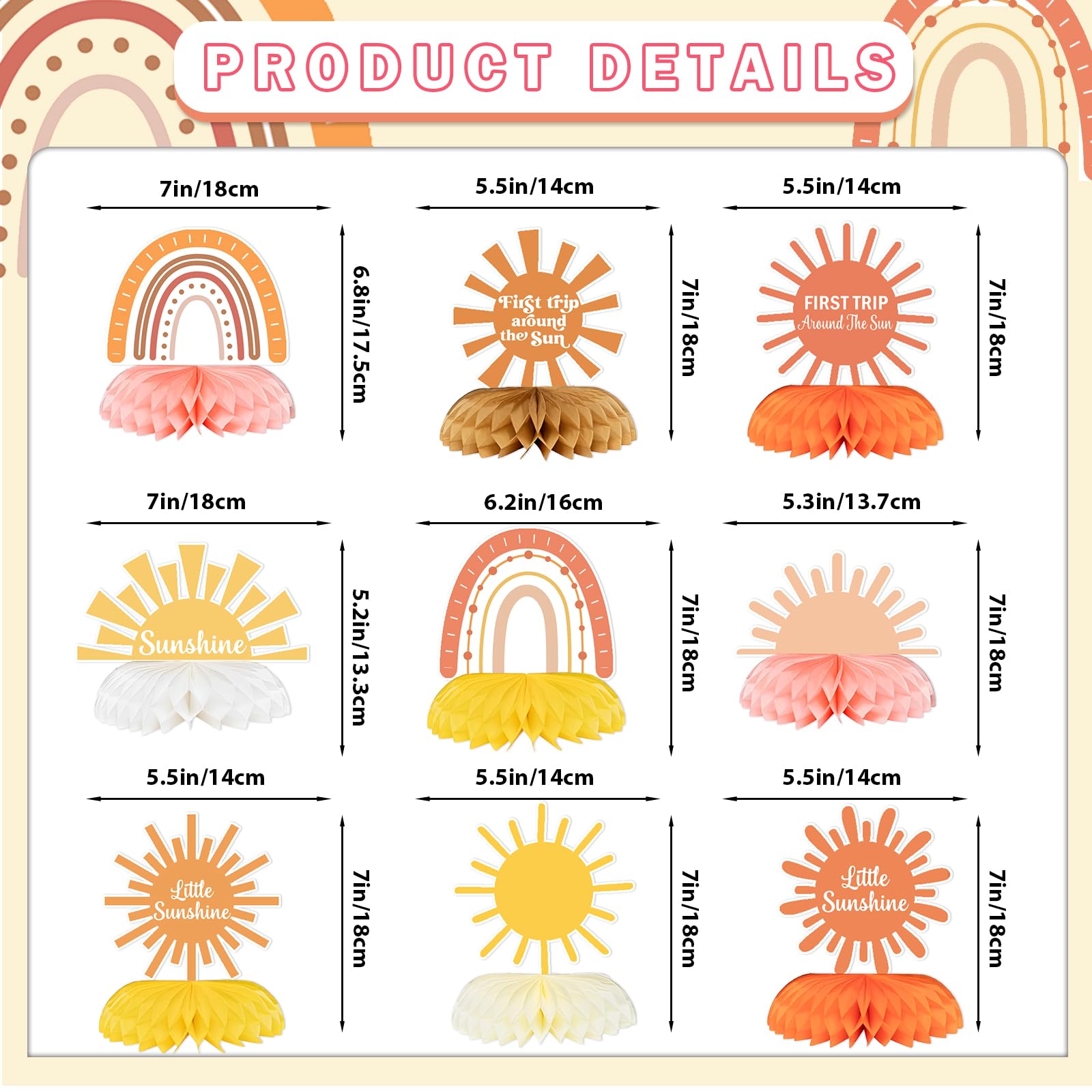 First Trip Around The Sun Decorations Honeycomb Centerpieces, Little Sunshine Table Toppers, Sun Birthday Party Decoration for Sunshine Baby Shower