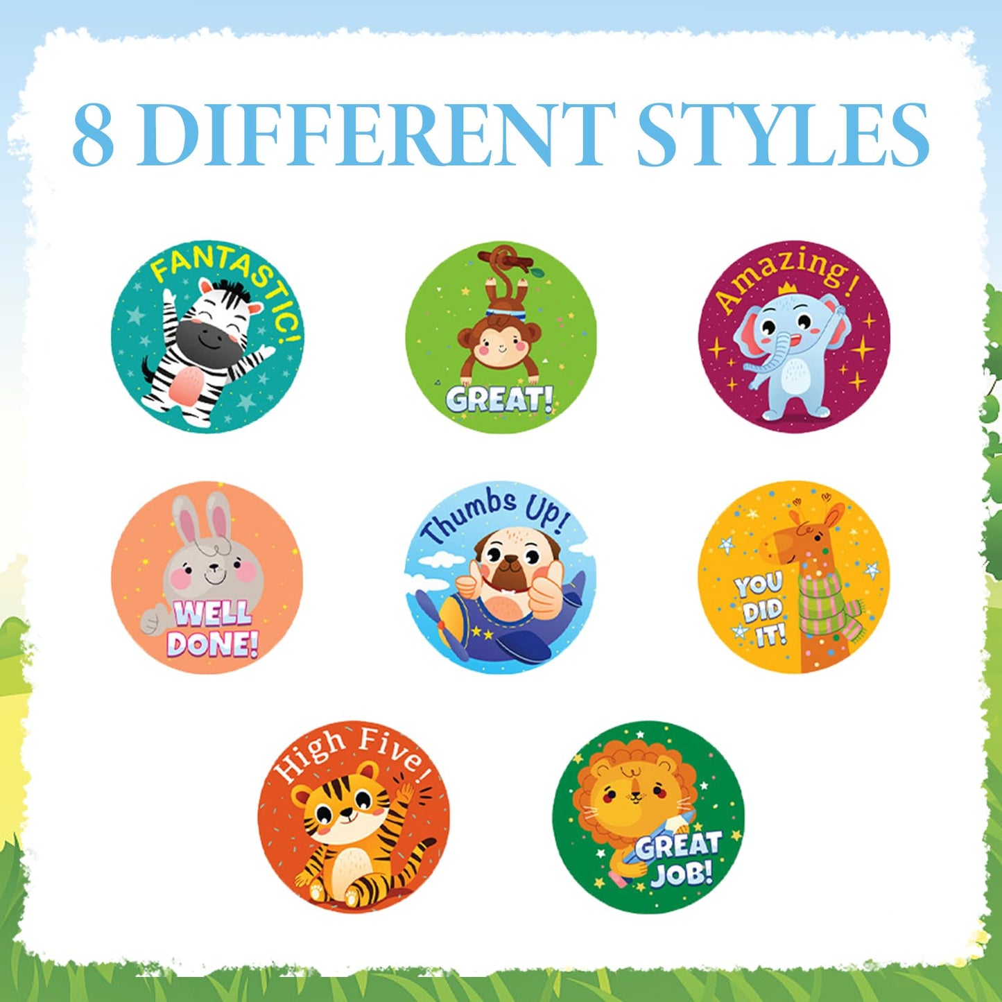 Decorwell 3000PCS Reward Stickers for Kids, 1 Inch Good Job Stickers Bulk 8 Animal Patterns, Classroom Incentive Stickers for Teachers, Party Favors
