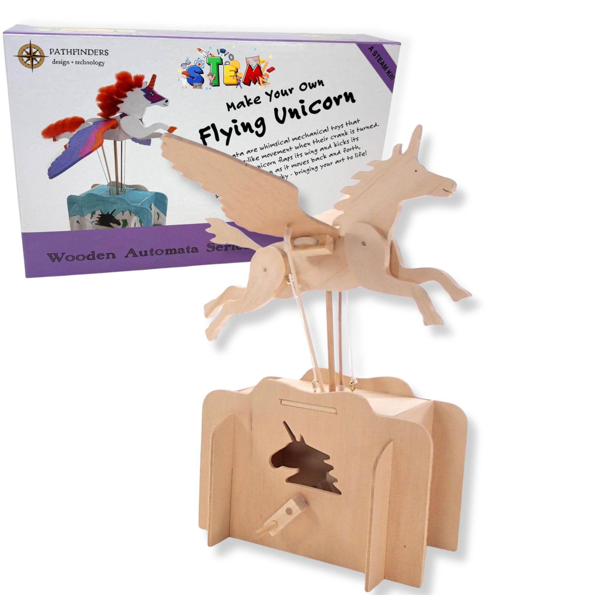 Pathfinders Stem kit - Automata Flying Unicorn Girls and Boys - Build a Moving Unicorn Model - Magical Mechanical Toy - Educational Engineering Gift
