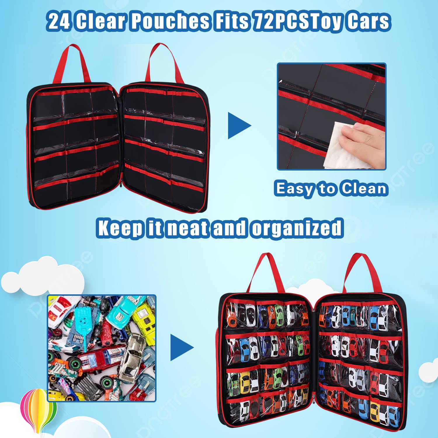 99-Capacity Toy Car Carrying Case, Portable Storage Organizer Bag Compatible with Hot Wheels/Matchbox 1:64 Scale Diecast Cars, Large Travel Tote for