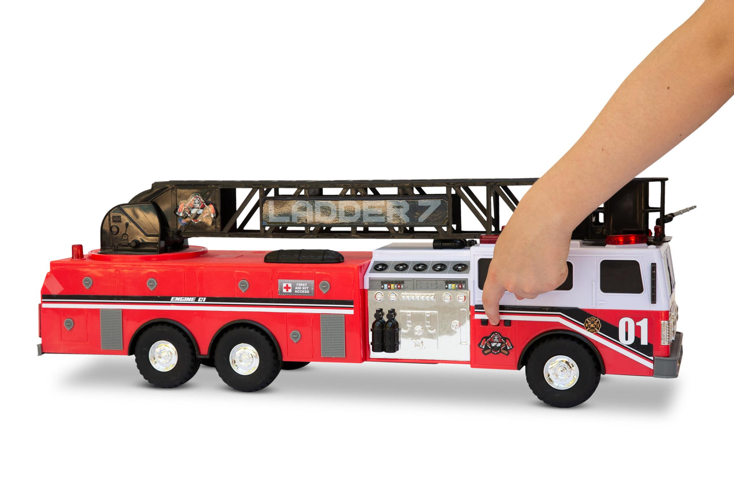 Mighty Fleet Titans 29" Jumbo Toy Fire Truck - Realistic Flashing Lights, Siren Sounds & Extendable Rotating Ladder - Durable, Interactive Vehicle Toy