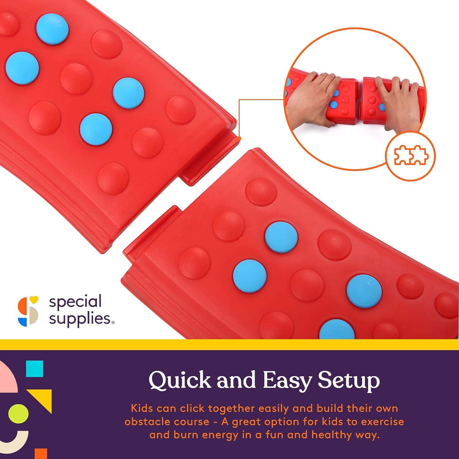 Special Supplies Wavy Circle Balance Beams Stepping Stones for Kids, 8 Pc. Set, Non-Slip Textured Surface and Slip Resistant Floor Rubber Edges