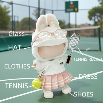 17cm Doll Clothes for Lububu Dolls, 7-Piece Sports Outfits - Top, Pants, Skirt Dress, Golf Hat, Sunglasses, Shoes, Tennis Racket, Ball Charm | Luxury