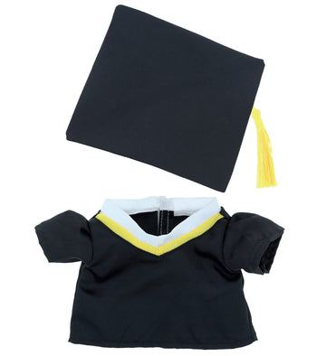 DolliBu Graduation Dress Up Set for Teddy Bear Plush Toy - Graduation Outfit for Stuffed Animals, Cute Set of Gown & Cap with Yellow Tassel for Teddy