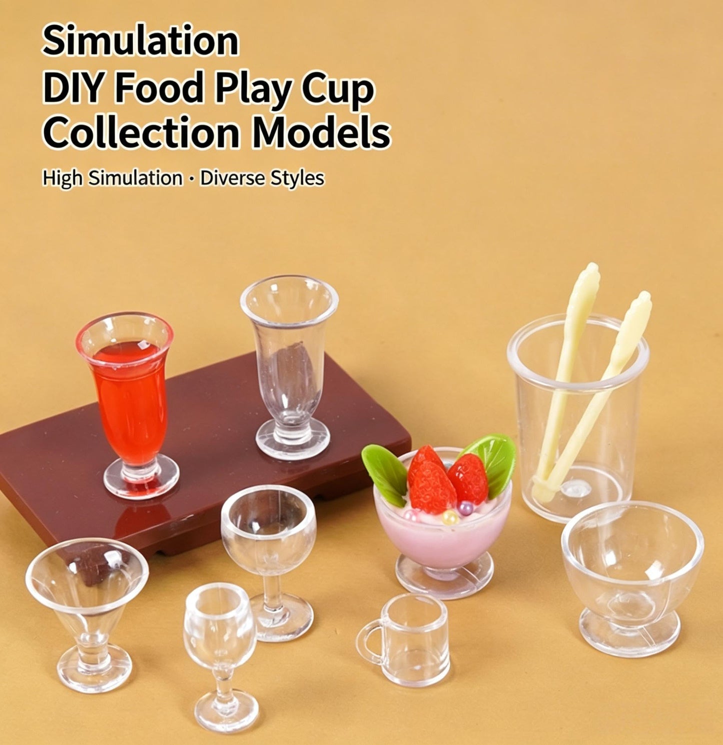 4Pcs Clear Glass Dollhouse Miniature Drinking Set, 1/12 Scale Wine Cocktail Glasses, Beer Mug Stein for Kitchen Bar