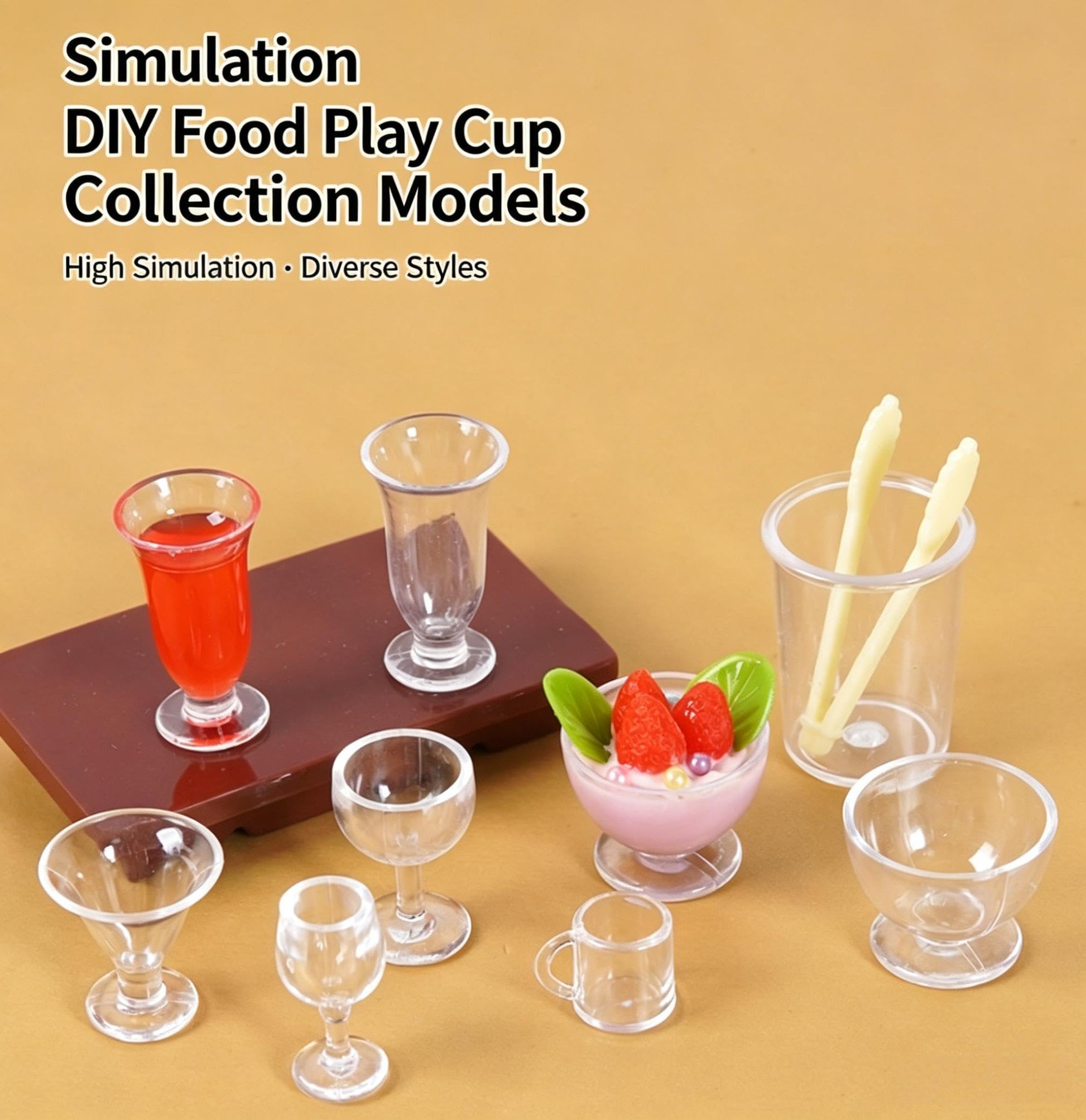 4Pcs Clear Glass Dollhouse Miniature Drinking Set, 1/12 Scale Wine Cocktail Glasses, Beer Mug Stein for Kitchen Bar