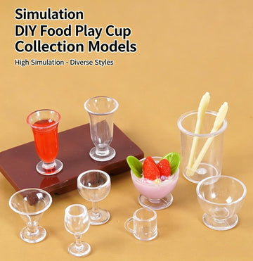 4Pcs Clear Glass Dollhouse Miniature Drinking Set, 1/12 Scale Wine Cocktail Glasses, Beer Mug Stein for Kitchen Bar