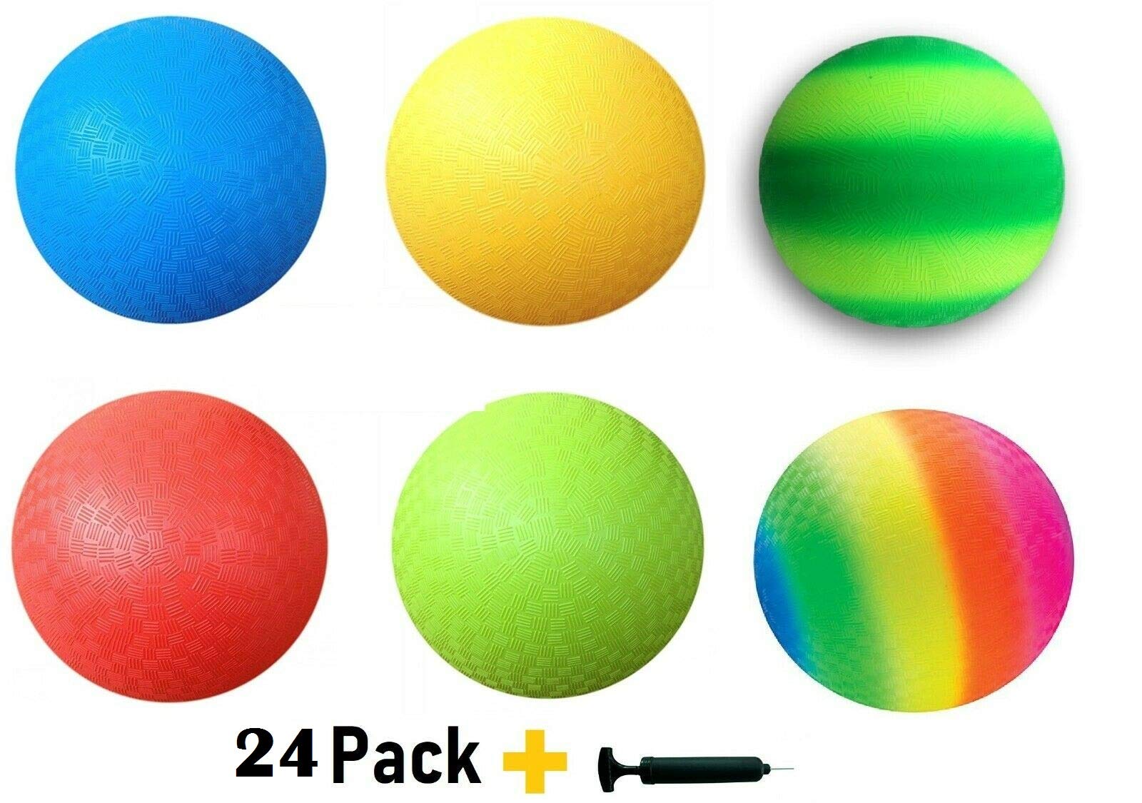 Toys+ 24 Pack 8.5 Inch Playground Balls (Red,Blue,Green,Yellow,Rainbow, Green/Swish