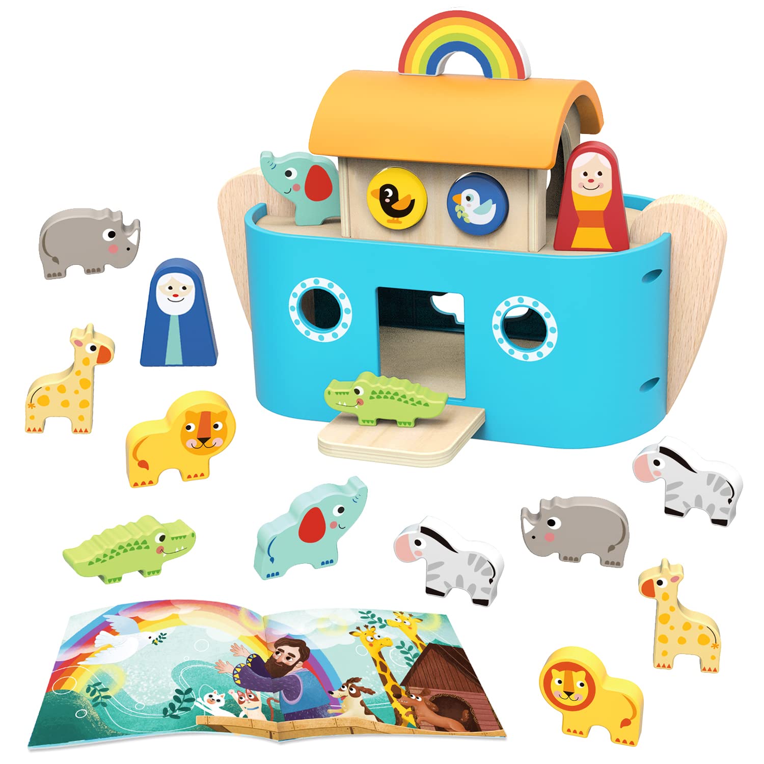 TOOKYLAND Noah's Ark Toys for Toddlers Wooden Animal Shape Sorter Toys, Baptism Gifts for Boys and Girls, Bible Story Toy with Story Book, Montessori