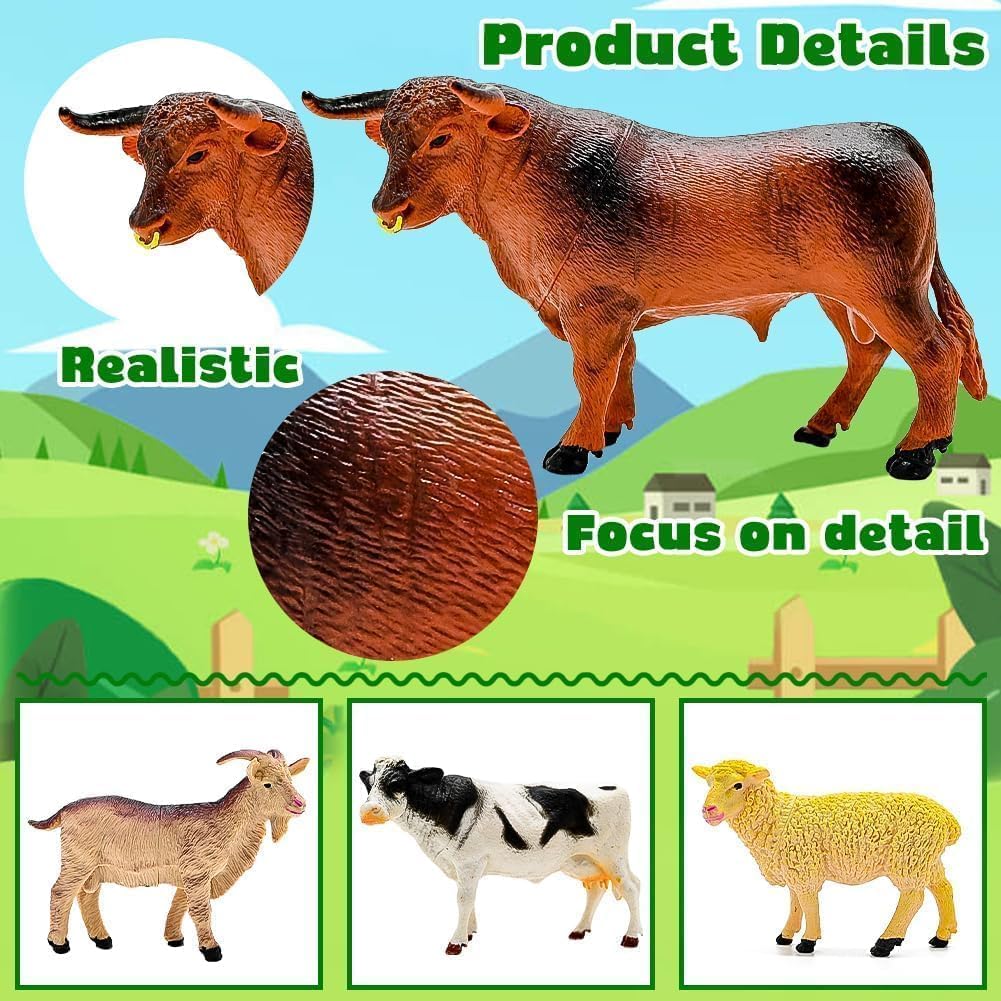 BOLZRA Farm Animal Figurines, Realistic Plastic Animals Toys with Fences Building Blocks, Farm Figures Playset Educational Christmas Birthday Gift