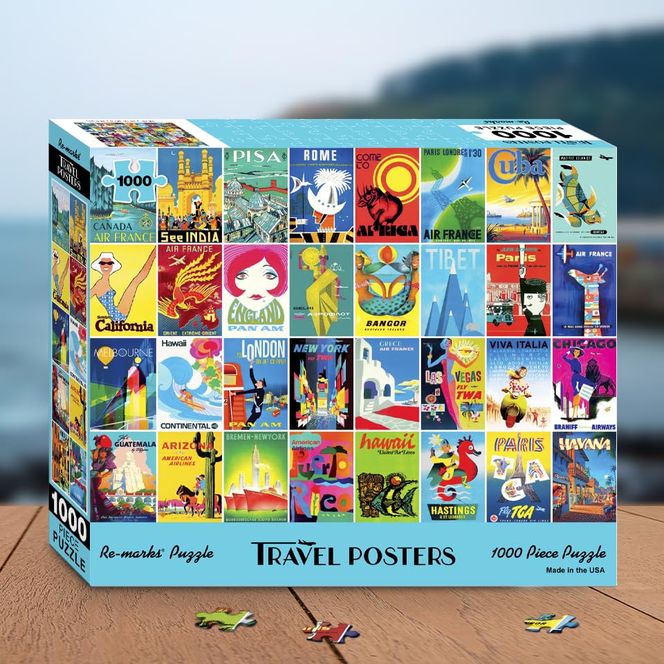 Re-marks Travel Posters Collage Puzzle, 1000-Piece Jigsaw Puzzle for All Ages