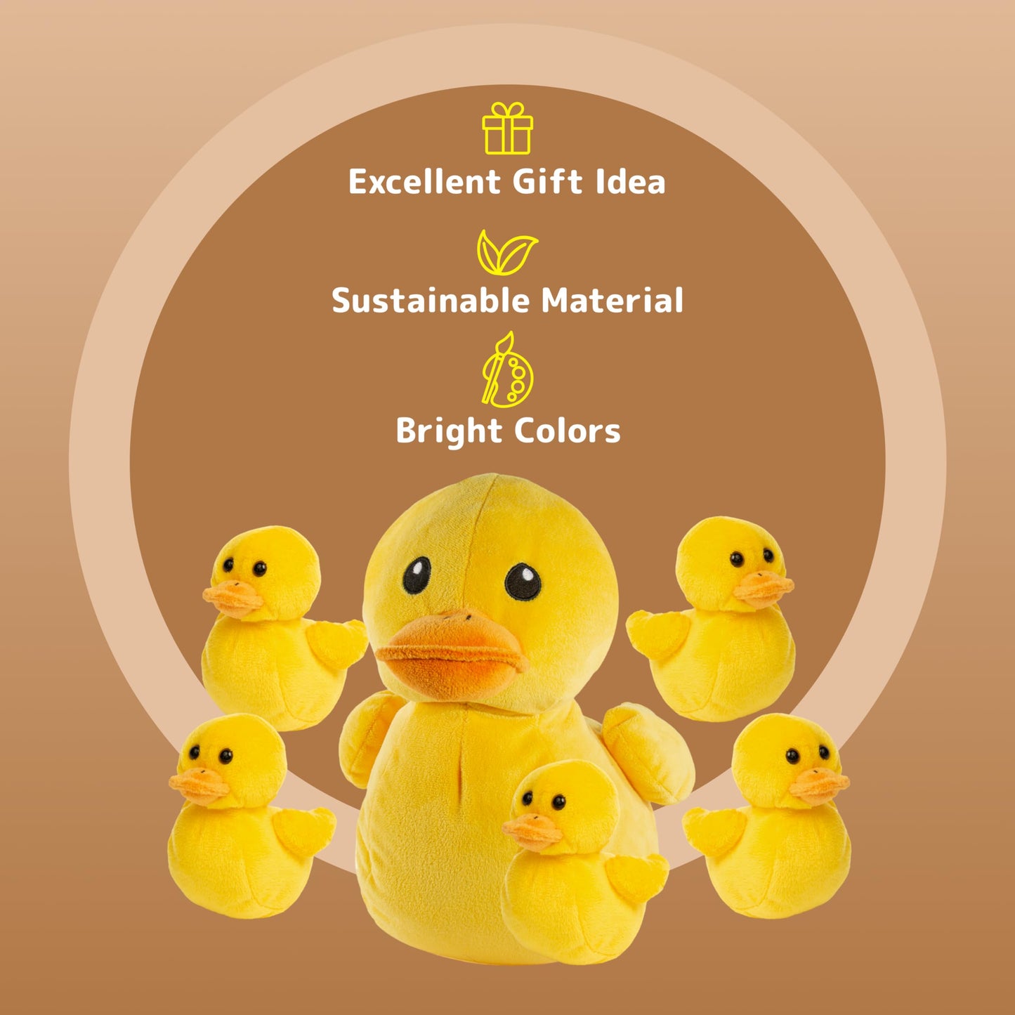 PREXTEX Plush Duck Toys Stuffed Animal with 5 Ducks Baby Stuffed Animals - Big Duck Zippers 5 Little Plush Baby Ducklings - Toys for Kids 3-5