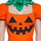 Dolls Kill Pumpkin Dress by Trickz N’ Treatz - Women’s Orange Jack-O’-Lantern Mini Dress with Puff Sleeves & Leaf Collar, Orange, X-Small