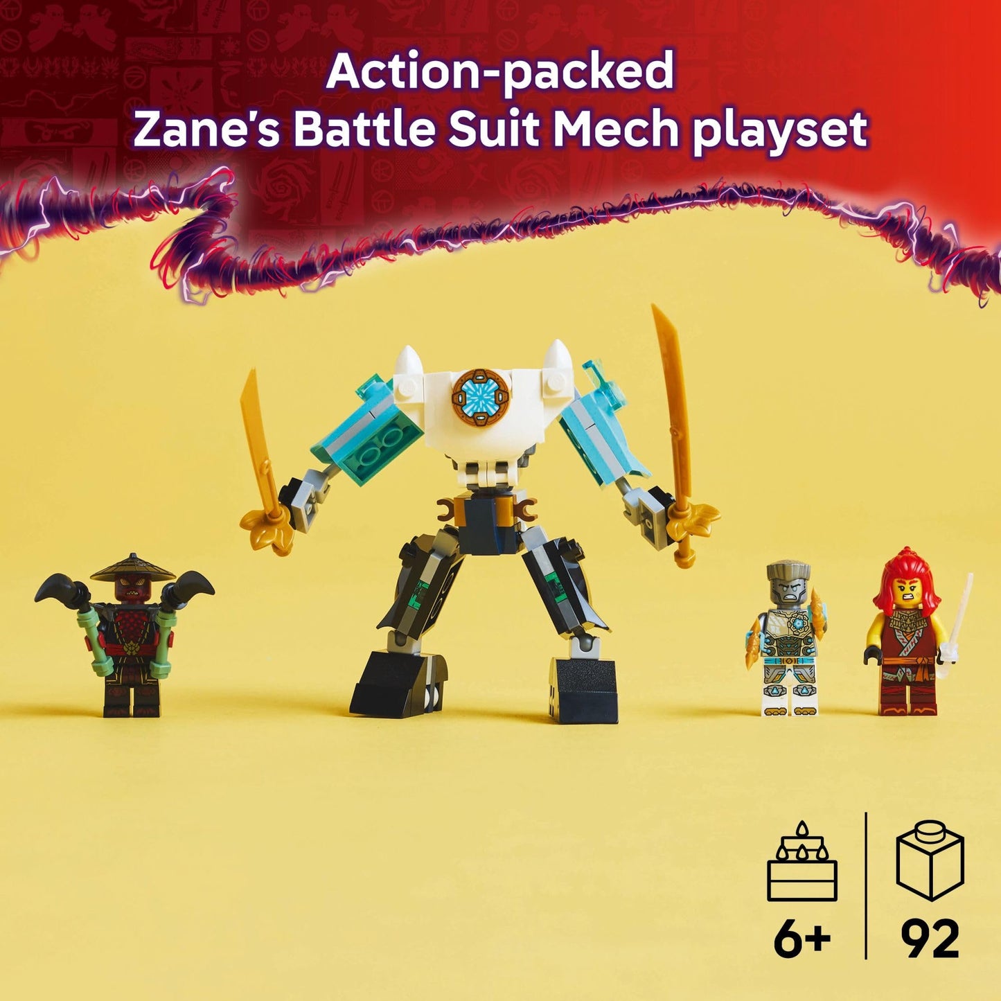 LEGO NINJAGO Zane's Battle Suit Mech Ninja Toy - Building Toy for Pretend Play for Kids, Boys and Girls, Ages 6+ - with 3 Minifigures - Gift Idea